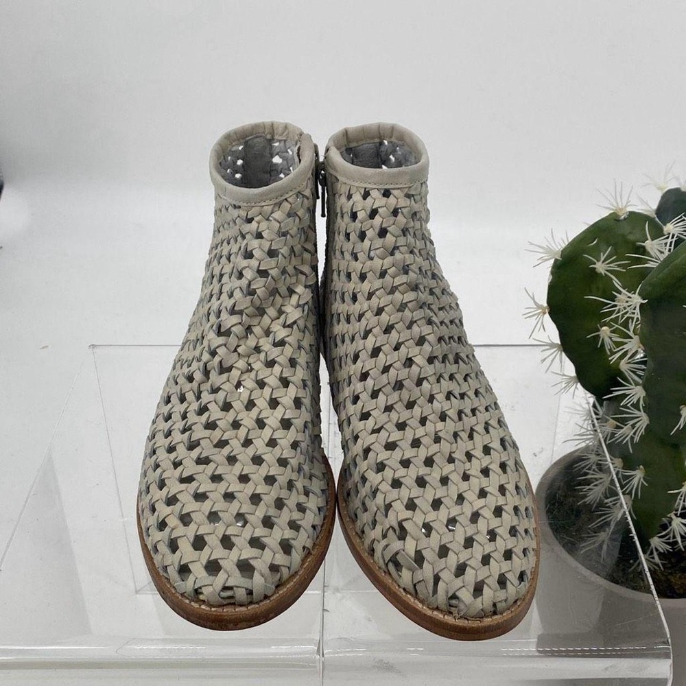 Gray Ankle Boots with Perforated Design and Slip-On Style